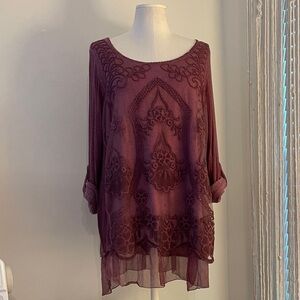 M Brand Elegant Sheer Purple Women's Top | Size L